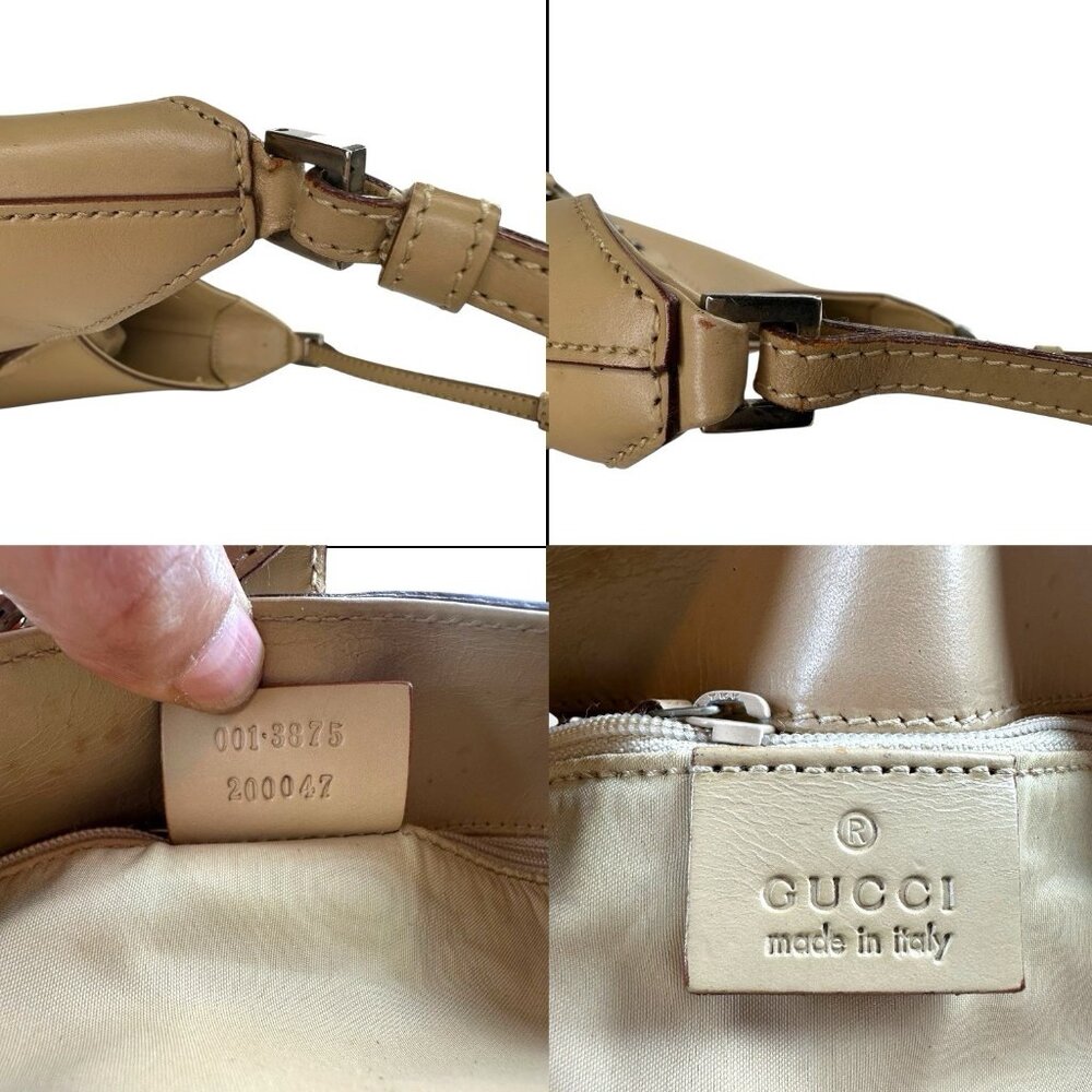 Gucci Vintage Jackie Top Handle Shoulder Bag Beige Leather Piston Clasp Authenti - Picture 11 of 13